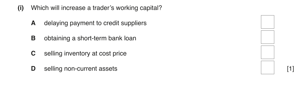 Complete Cambridge IGCSE Accounting 0452 Paper 1 question 1(i), February/March 2019, variant 2.