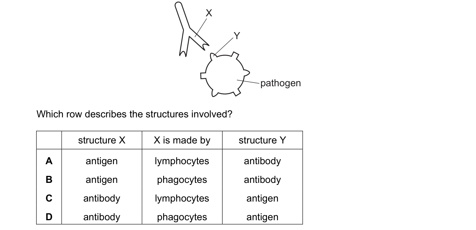 Diagram from the Cambridge Biology 0610 Paper 2 May/June 2020 paper, variant 1, question 19.