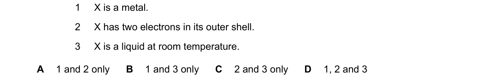 Table from the Cambridge Chemistry 0620 Paper 1 May/June 2021 paper, variant 1, question 21.