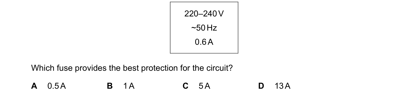 Table from the Cambridge Physics 0625 Paper 1 May/June 2021 paper, variant 2, question 33.