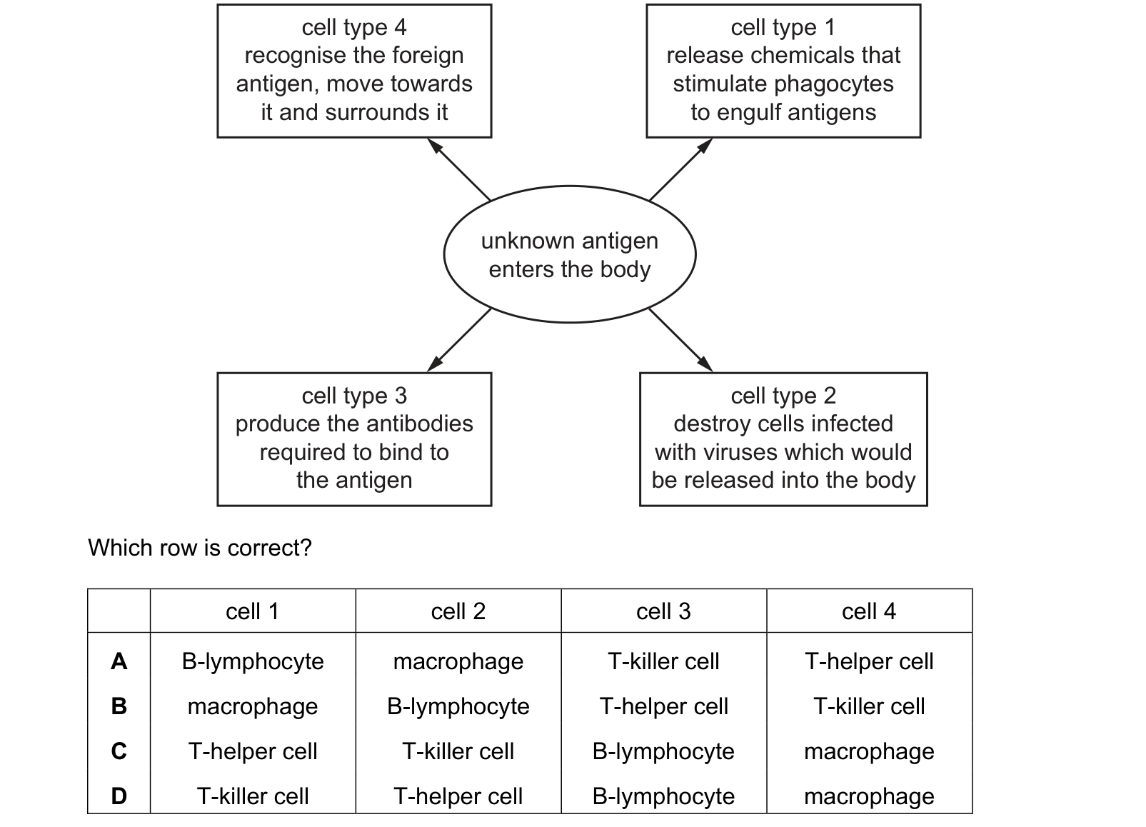 Diagram from the Cambridge Biology 9700 Paper 1 May/June 2022 paper, variant 2, question 40.