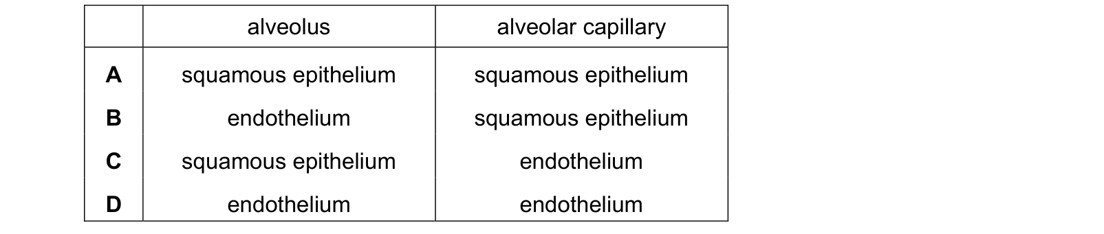 Table from the Cambridge Biology 9700 Paper 1 May/June 2024 paper, variant 3, question 36.