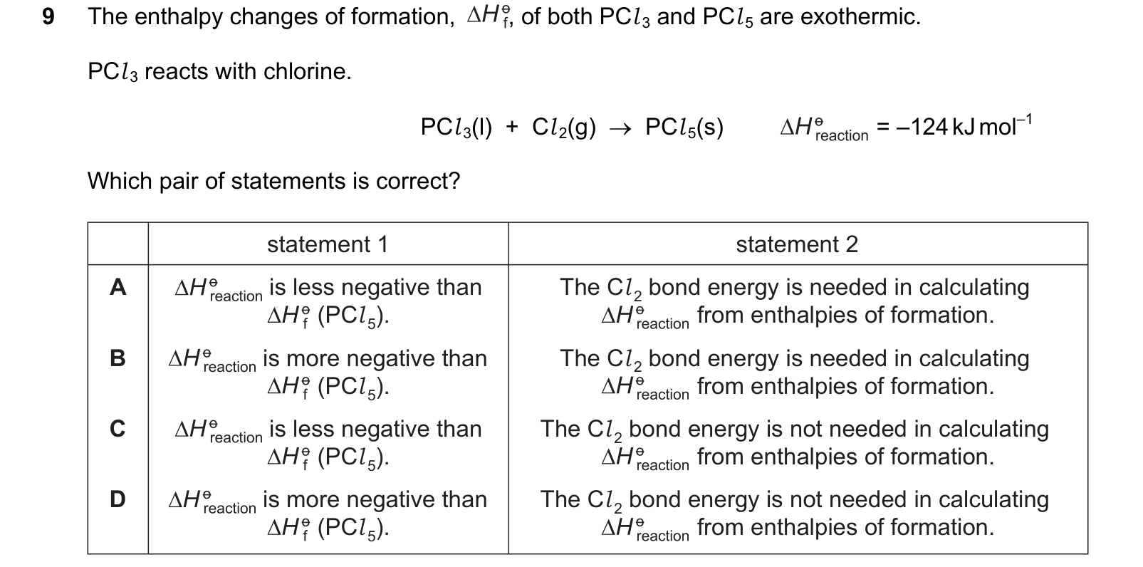 Diagram from the Cambridge Chemistry 9701 Paper 1 October/November 2022 paper, variant 1, question 9.
