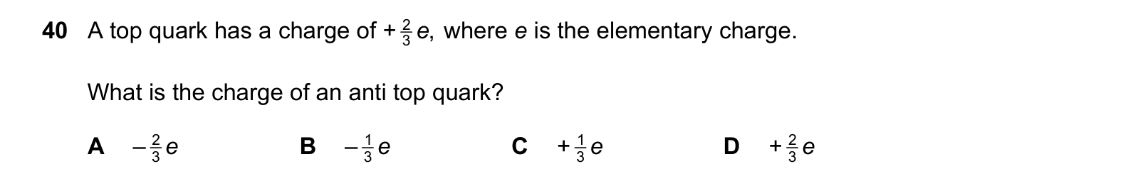 Table from the Cambridge Physics 9702 Paper 1 February/March 2023 paper, variant 2, question 40.