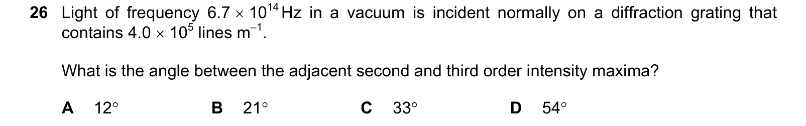 Table from the Cambridge Physics 9702 Paper 1 May/June 2024 paper, variant 1, question 26.
