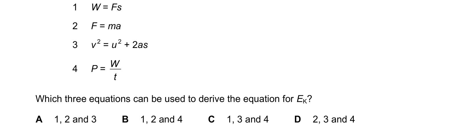 Table from the Cambridge Physics 9702 Paper 1 October/November 2024 paper, variant 3, question 20.