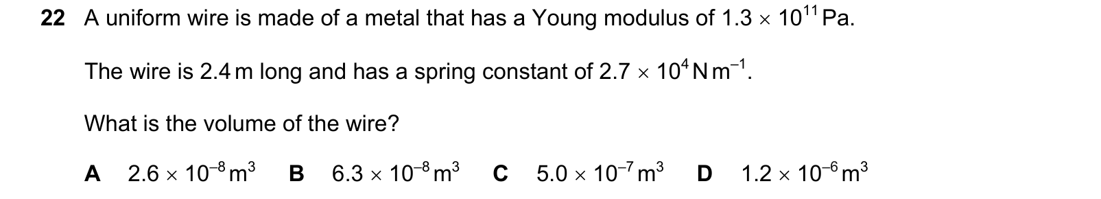 Diagram from the Cambridge Physics 9702 Paper 1 October/November 2024 paper, variant 3, question 22.