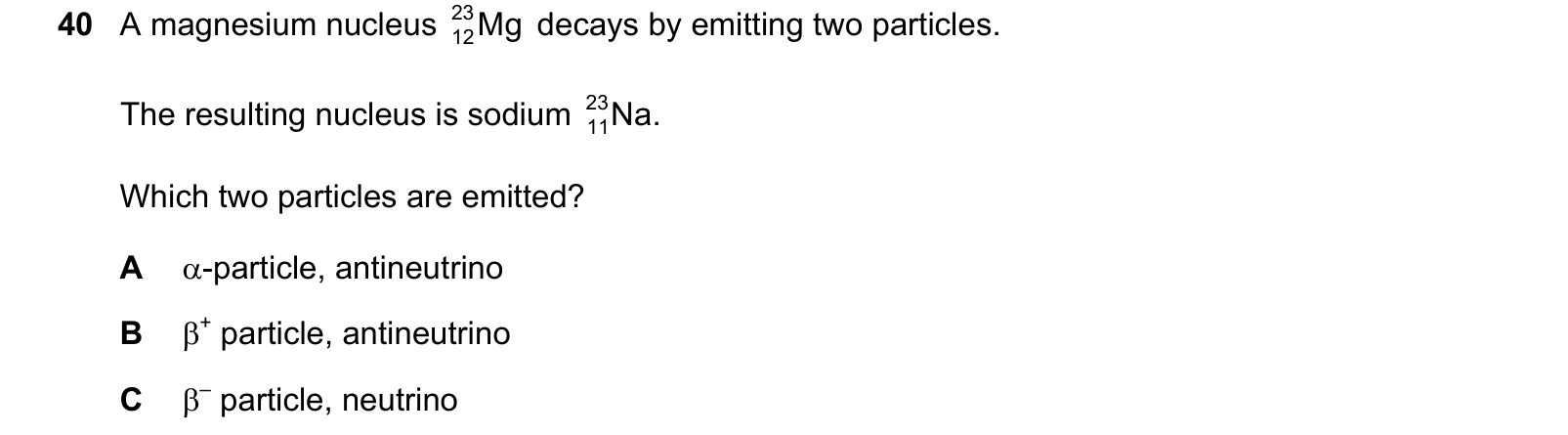 Table from the Cambridge Physics 9702 Paper 1 October/November 2024 paper, variant 3, question 40.