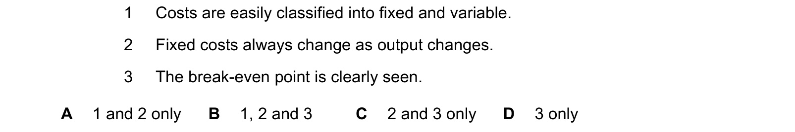 Table from the Cambridge Accounting 9706 Paper 1 May/June 2019 paper, variant 2, question 26.