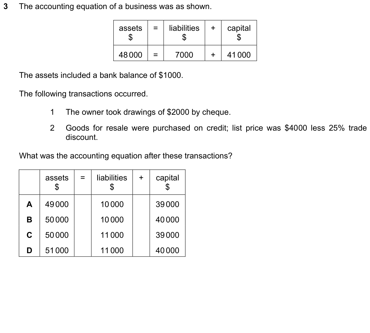 Complete source question from the Cambridge Accounting 9706 Paper 1 May/June 2023 paper, variant 3, question 3.