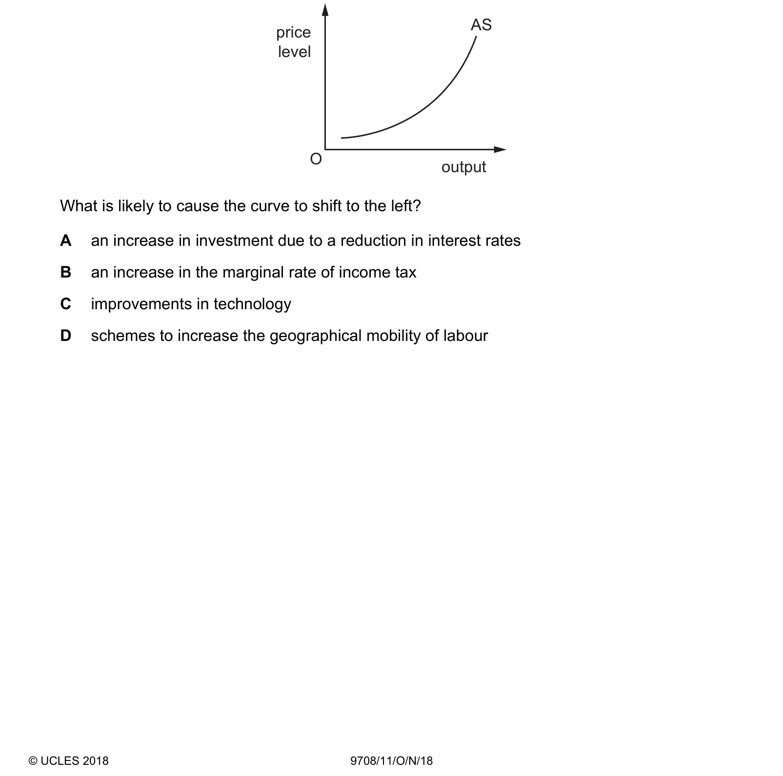 Diagram from the Cambridge Paper 1 (AS) October/November 2018 paper, variant 1.