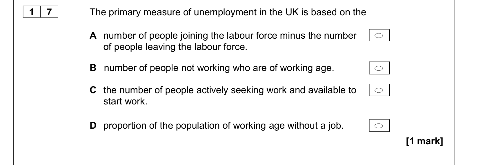 Question 17 from the AQA A-level Economics Paper 3, June 2017.