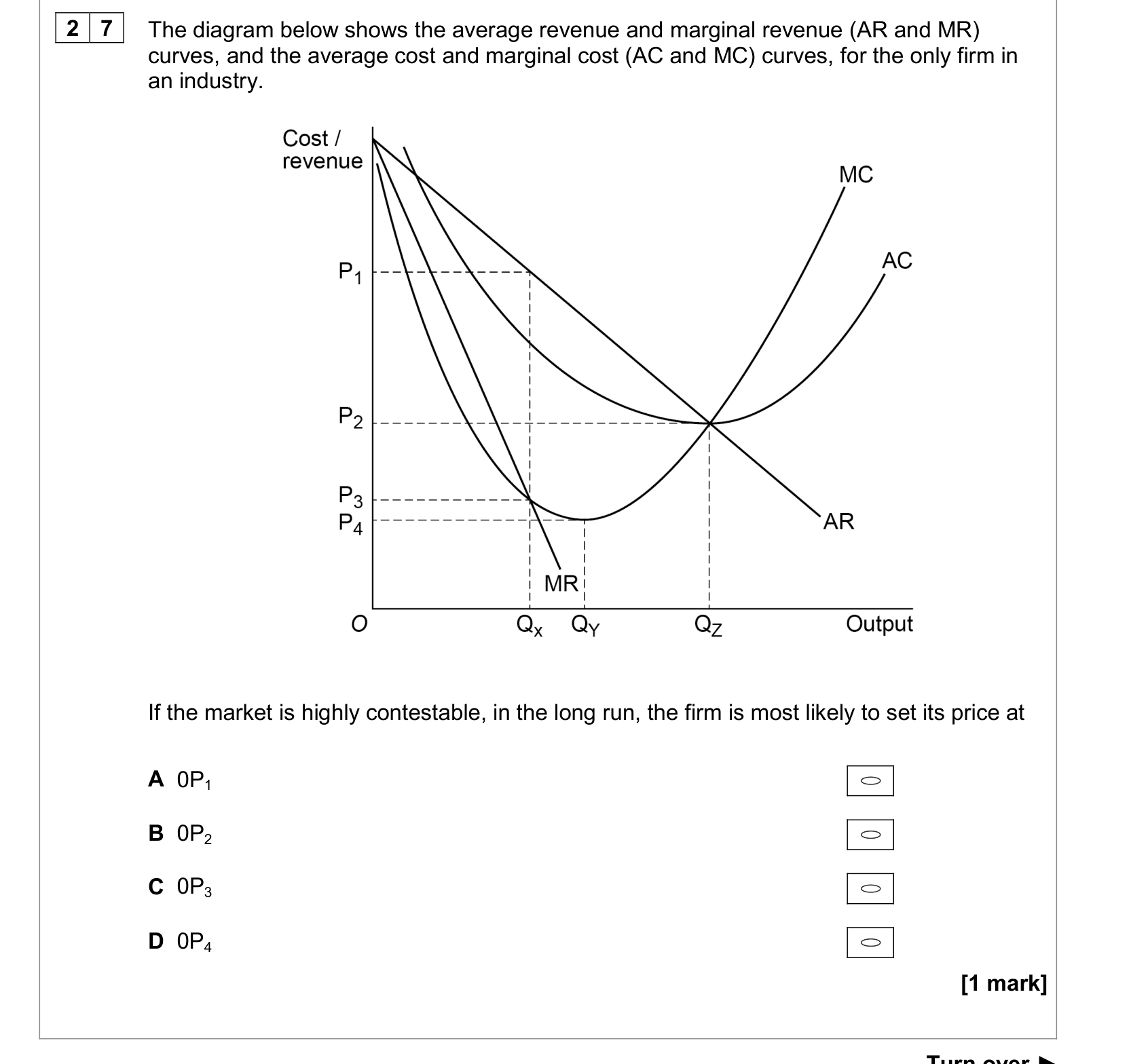 Question 27 from the AQA A-level Economics Paper 3, June 2019.